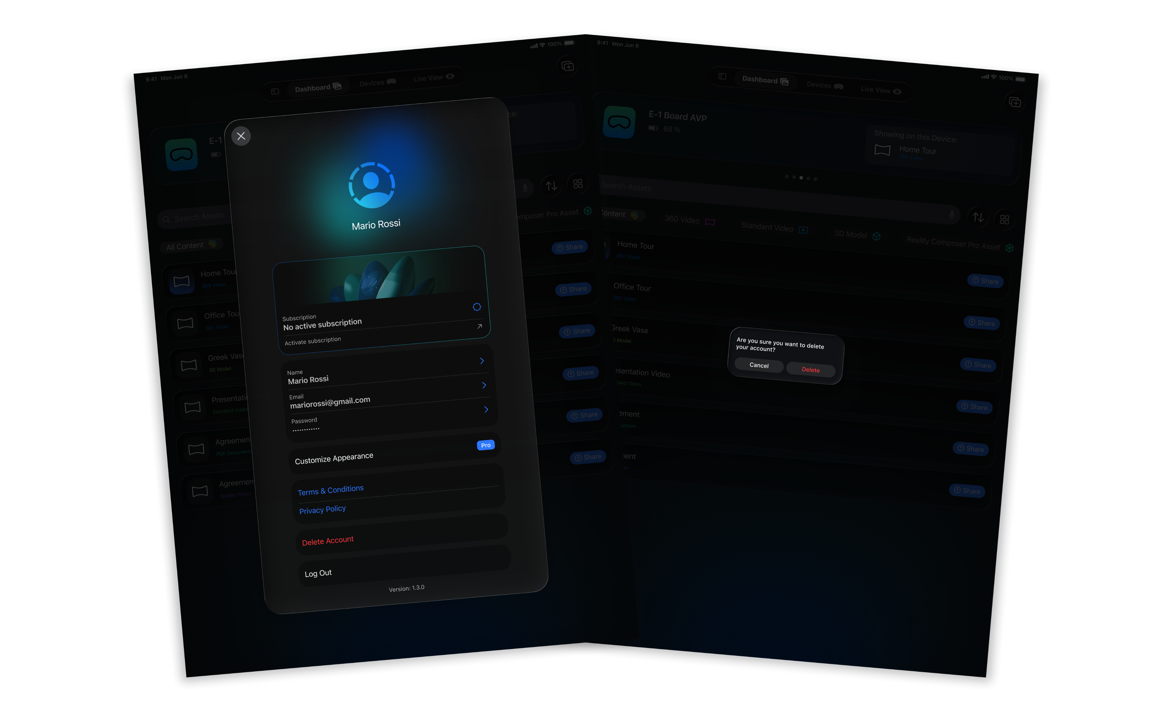 The delete account option at the bottom of the Spatial Companion account settings