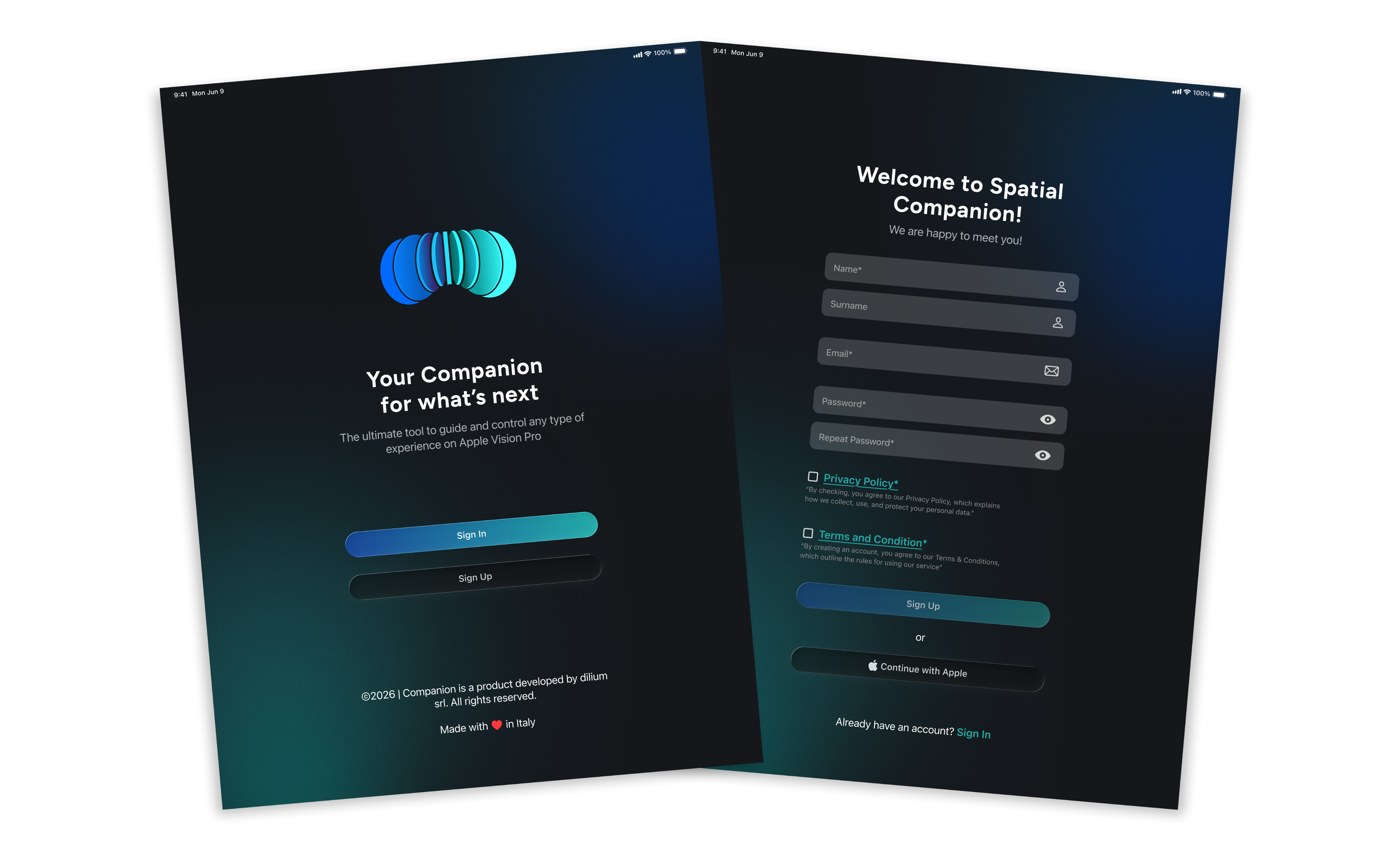 Creating a new Spatial Companion account from the sign-up screen