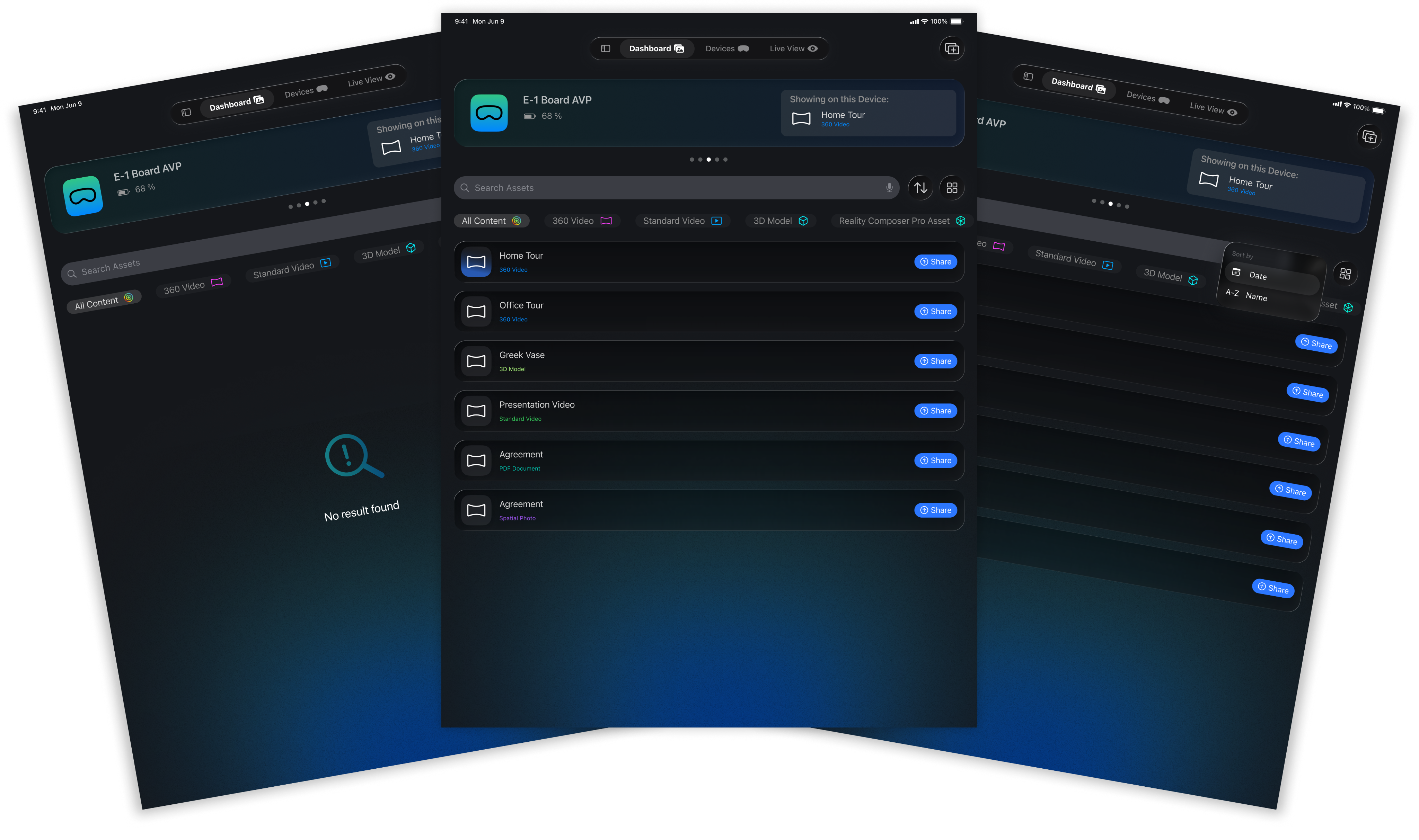 Dashboard in the Spatial Companion app for iPadOS